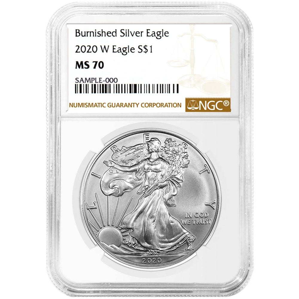 2020-W Burnished Silver Eagle NGC MS70 Brown Label