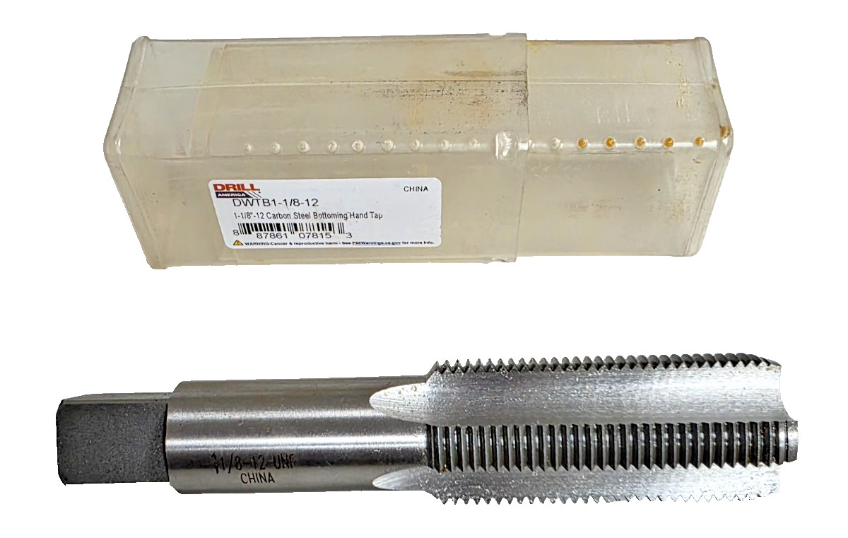 1-1/8"-12 NF DWTB1-1/8-12 Bottom Hand Tap RH 4 FL Carbon Steel by Drill America
