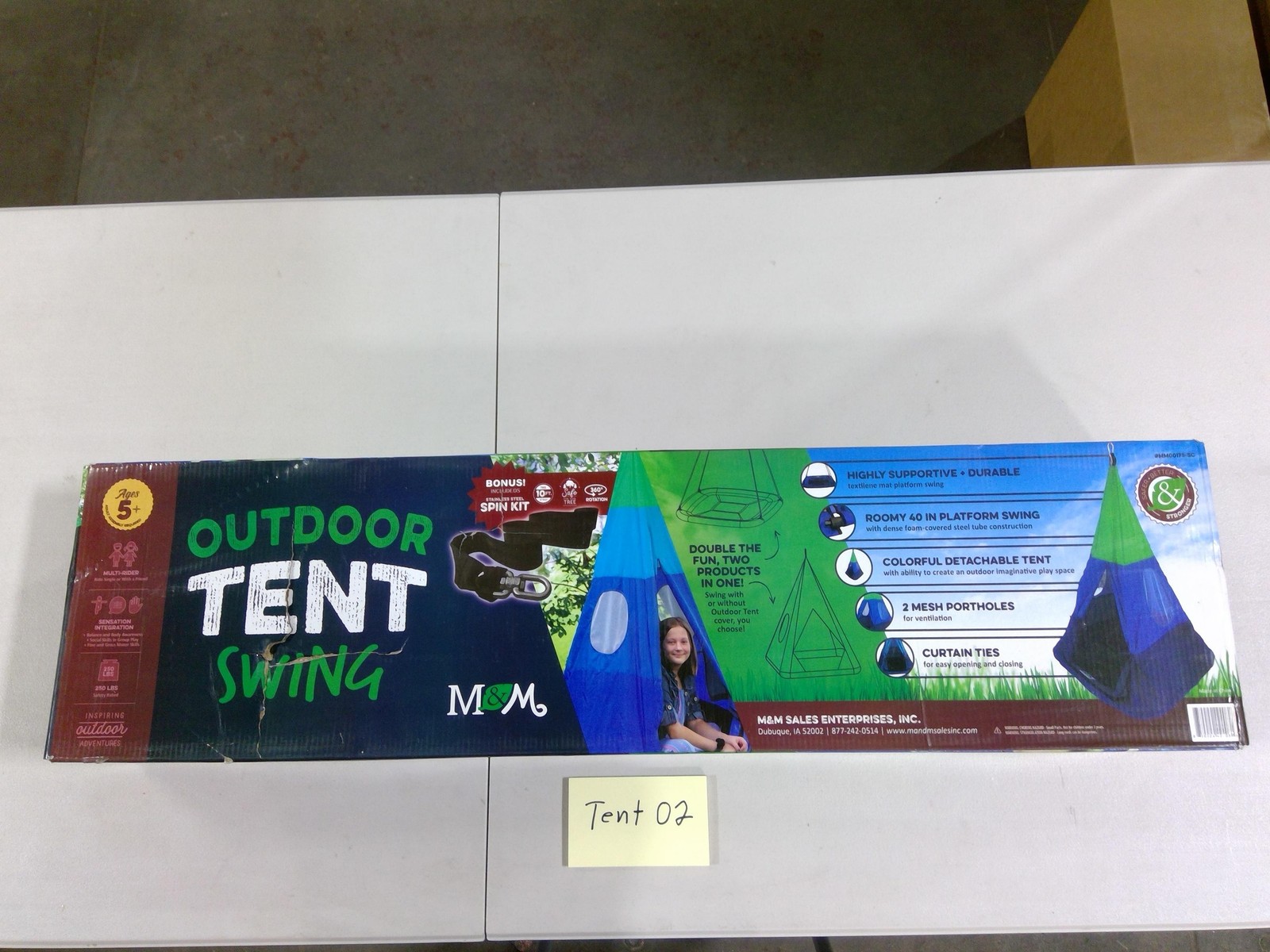 M&M Outdoor Tent Swing Kids 5+ 40in Platform Detachable Canopy Blue Green New