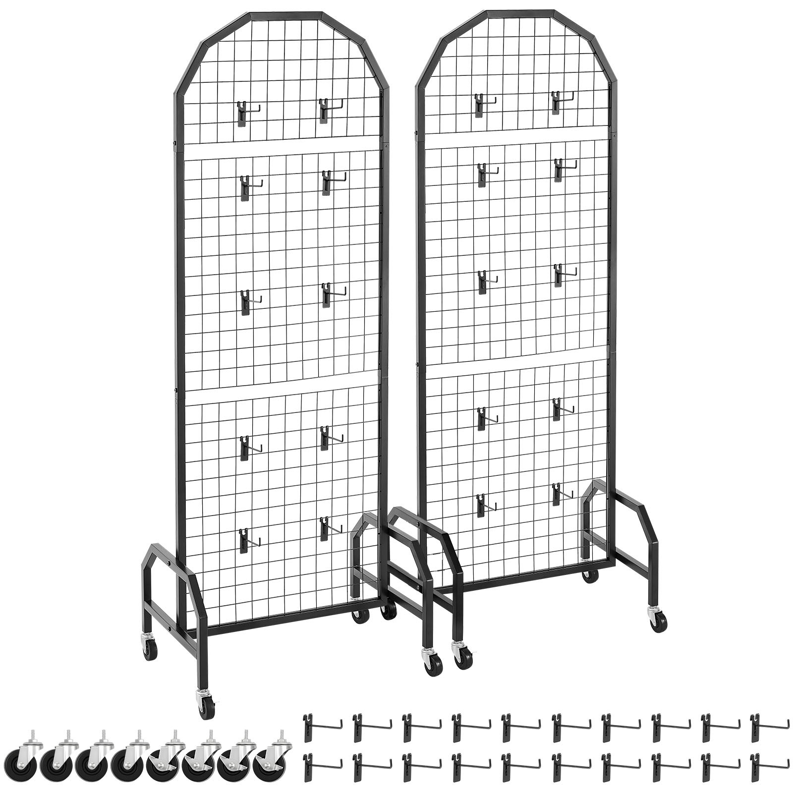 Uimoso 2-Pack Grid Wall Panels 1.9 x 5.4ft Wire Display Rack with Wheels & Hooks