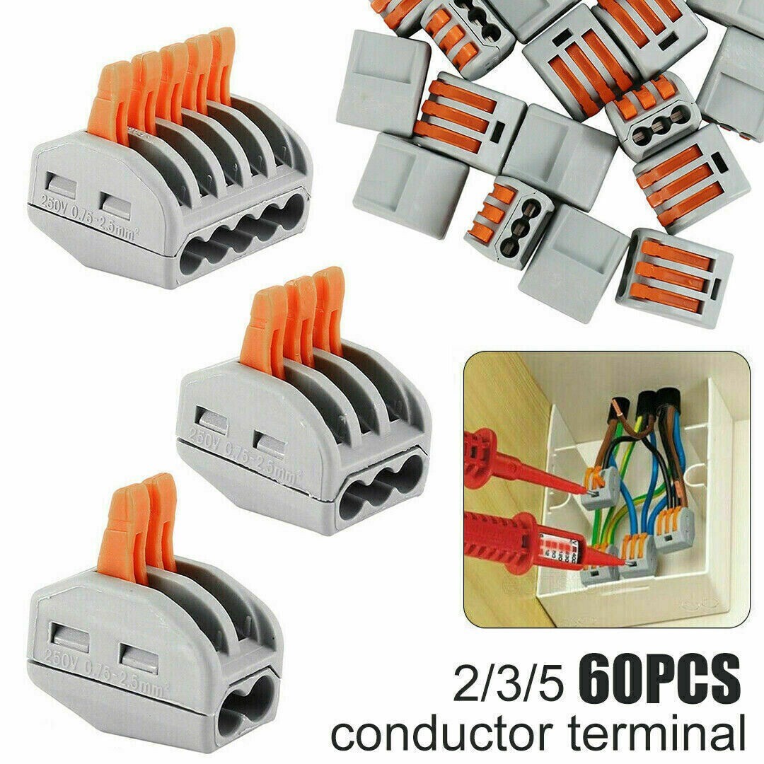 60X Reusable Electrical Connectors Wire Block Clamp Terminals Cable For Wago 222