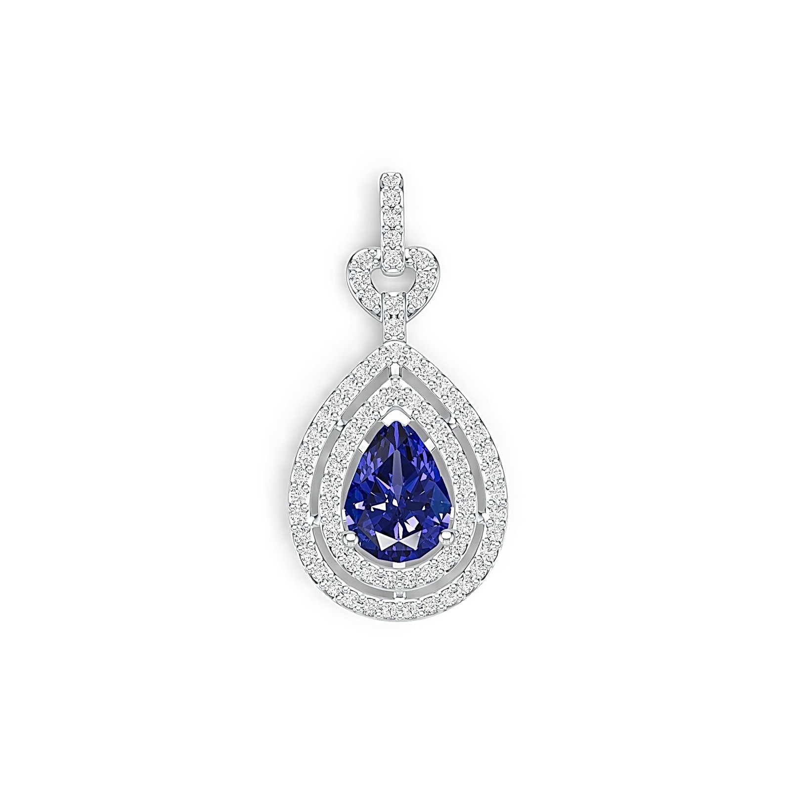 Sterling Silver Semi Mount Pendant Setting Pear PE 10X7mm Double Halo