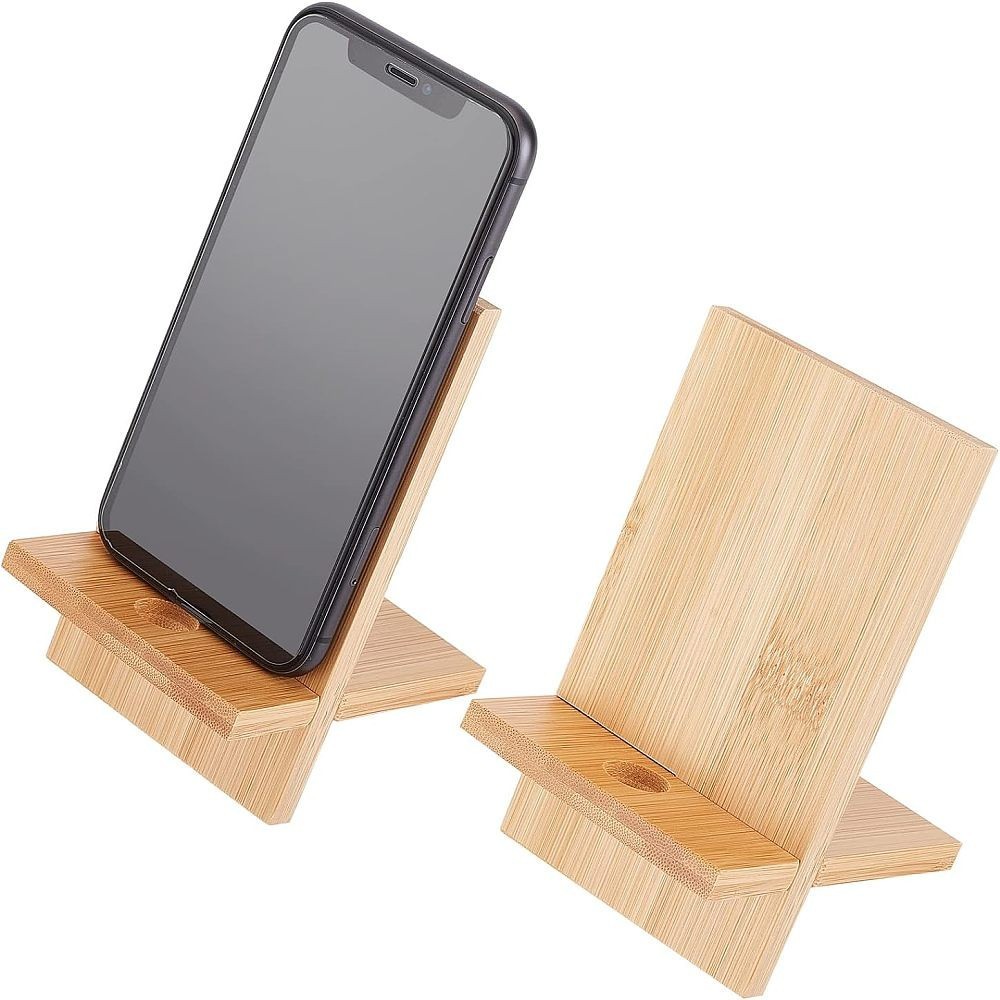 2sets Bamboo Mobile Phone Holders Rectangle Beige Finished Product: 8.5x8.1x14cm