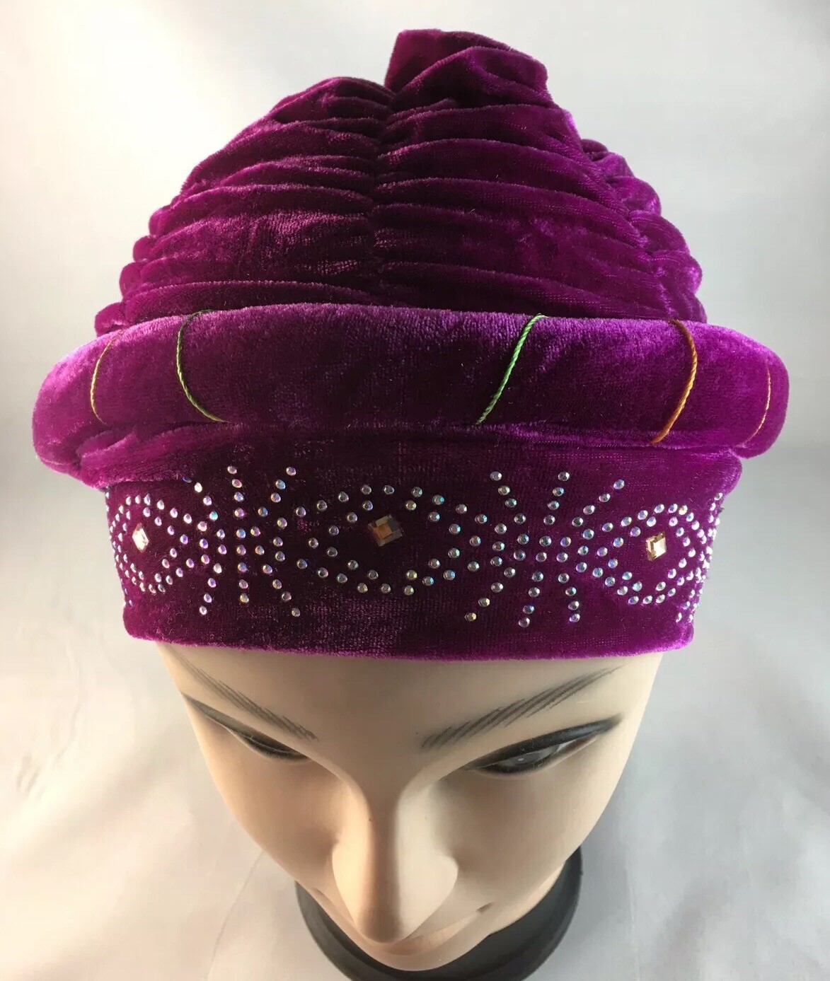African Women Velvet Spandex Stretch Turban Hat Ladies Head Piece ~ fuchsia Pink