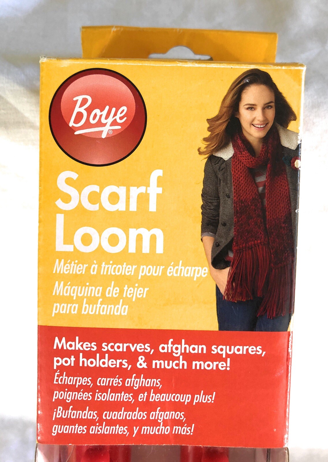 Boye 15-inch Rectangular Scarf Loom Tool 4 Piece Set 15" Loom Hook Needle Manual