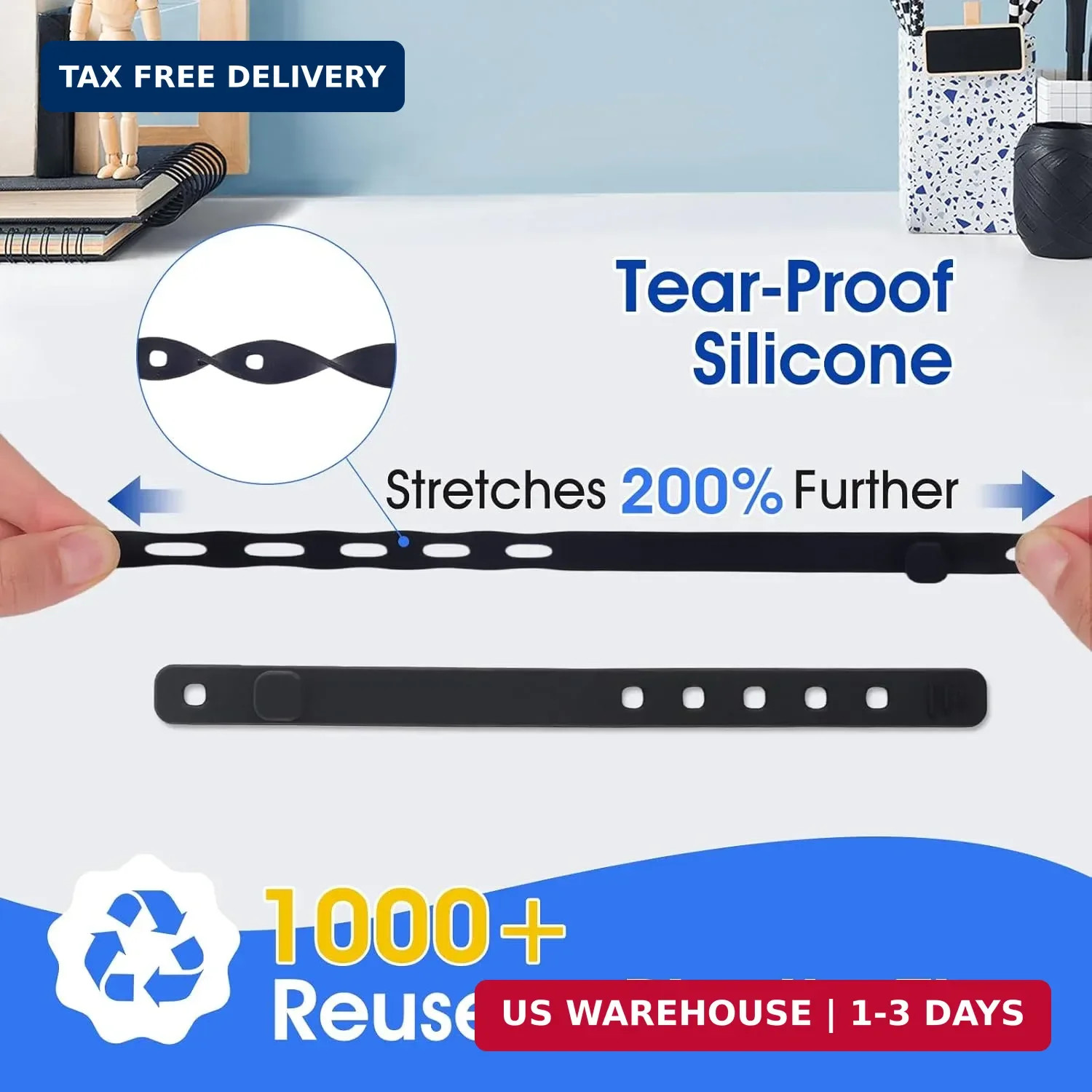 AROIC 90Pcs Silicone Cable Ties with 3 Sizes,Reusable and Washable with Adjustab