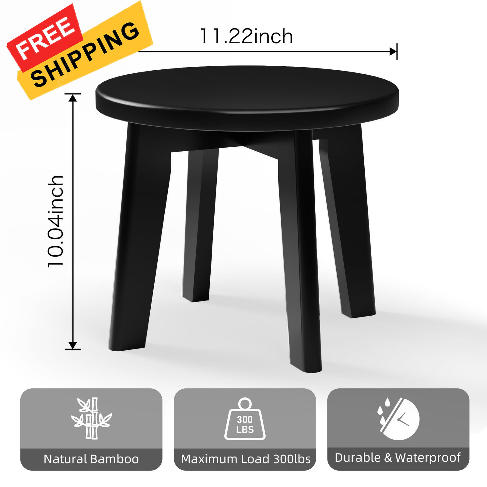 Shower Shaving Foot Rest Stool,Bamboo Step Stool for 11.22x11.22x10.04, Black