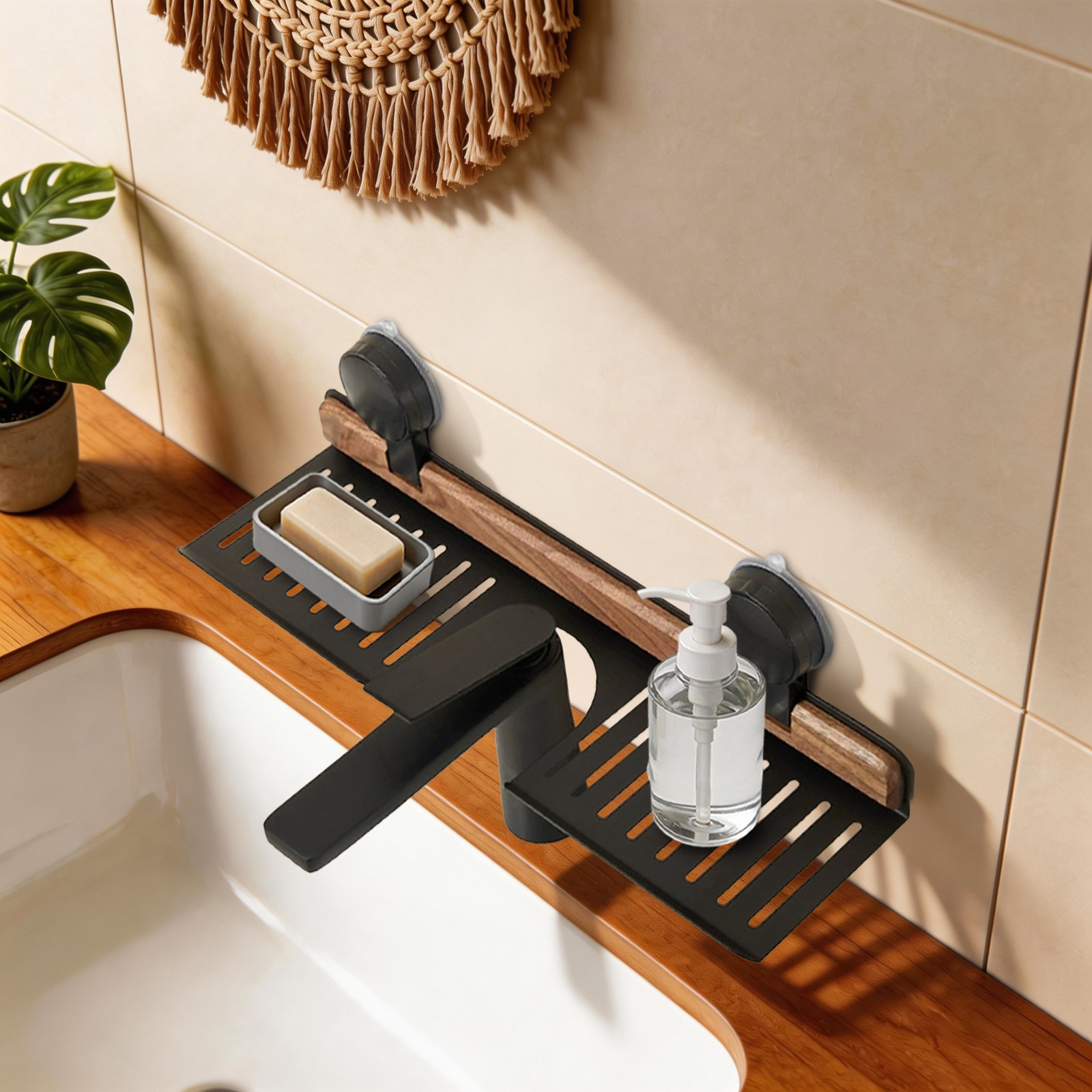 Over-Sink Suction Cup Shelf, Multifunctional Storage Rack with Easy Drainage