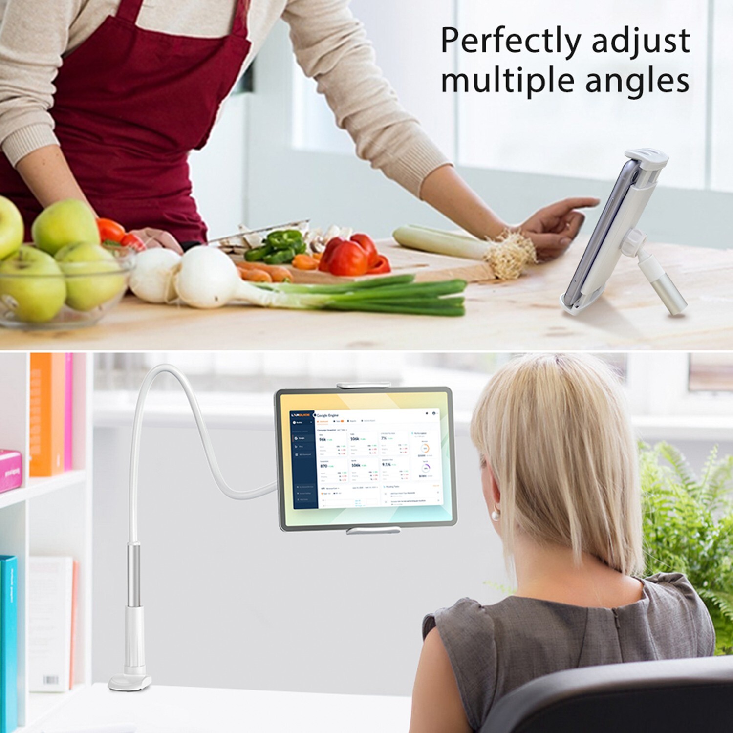 Cellet Flexible Gooseneck Desktop Table Mount for Tablets & Cell phones - Black