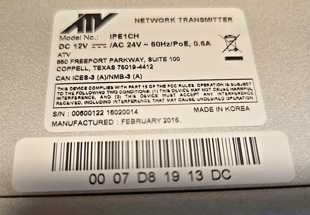 IP Video Encoder ATV IPE1CH Network Transmitter