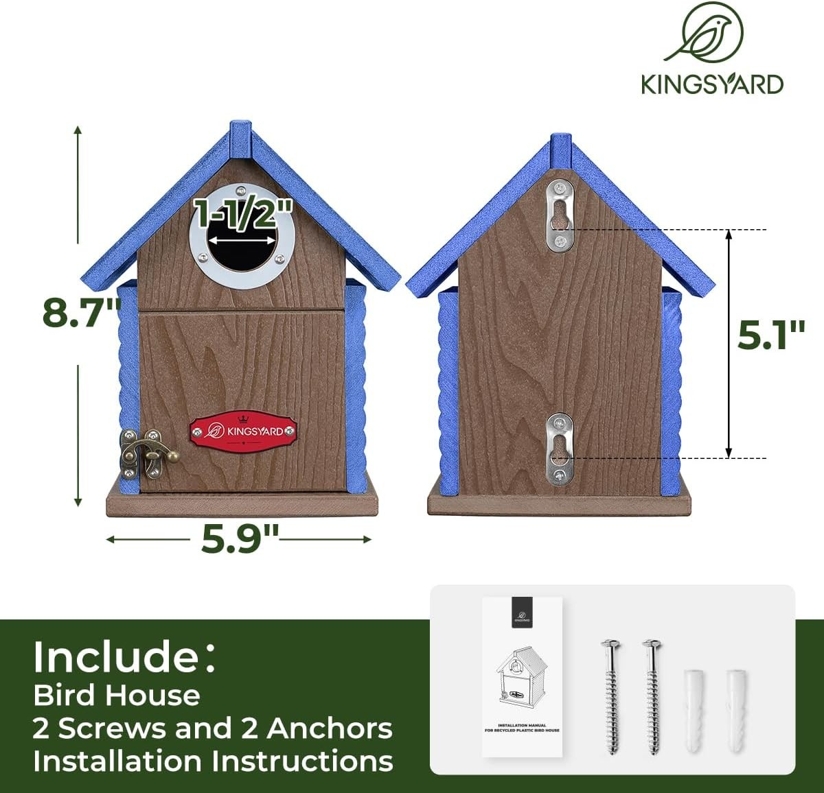 Recycled Plastic Weatherproof Bird House Clear View Panel Predator Guard