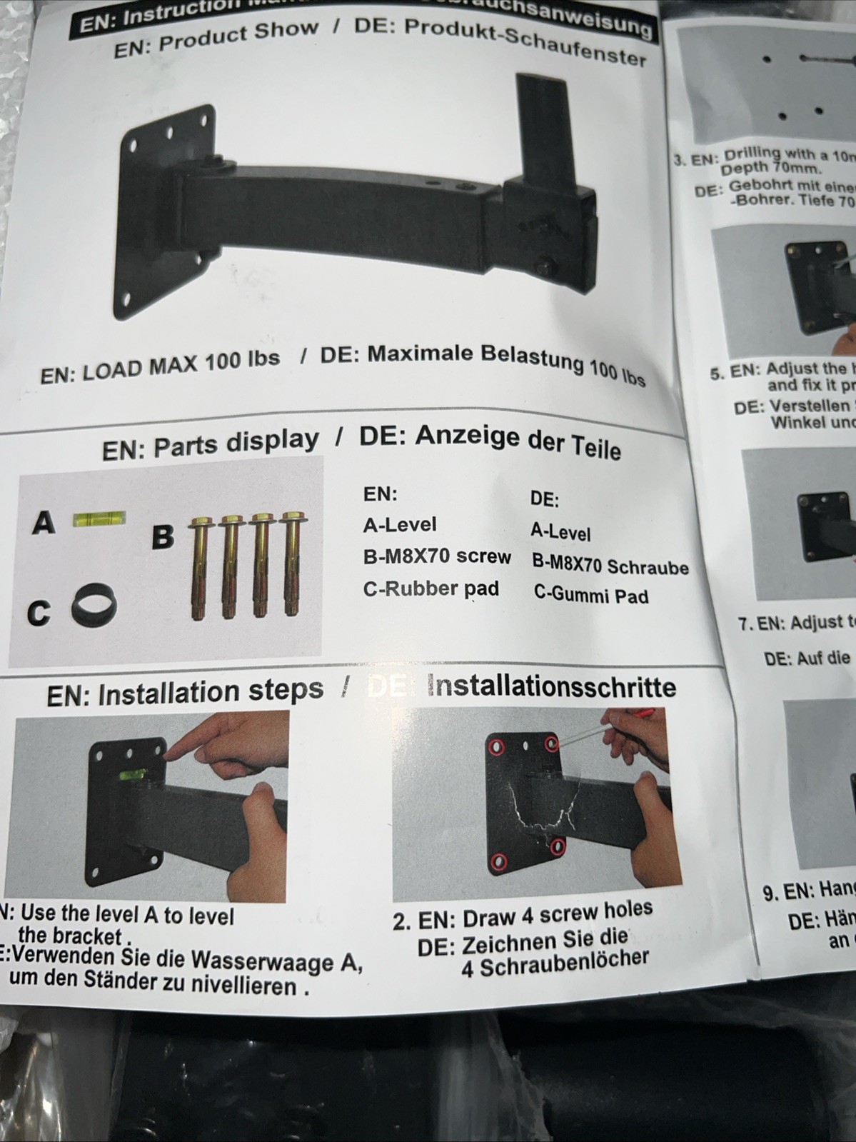 Heavy Duty Speaker Wall Mount Brackets, Adjustable Tilt, 100 lbs Capacity