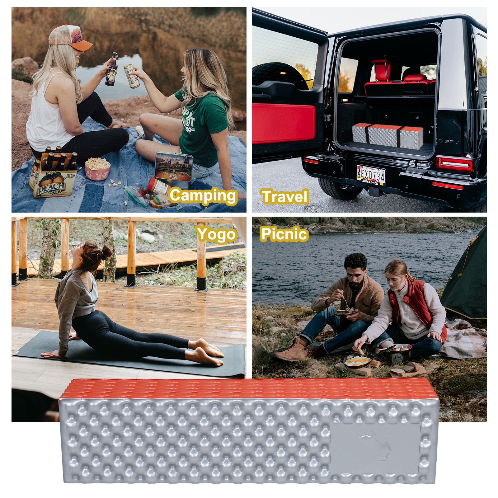 Closed Cell Foam Sleeping Pad R-Value 2.1 Foldable Lightweight Mat Orange