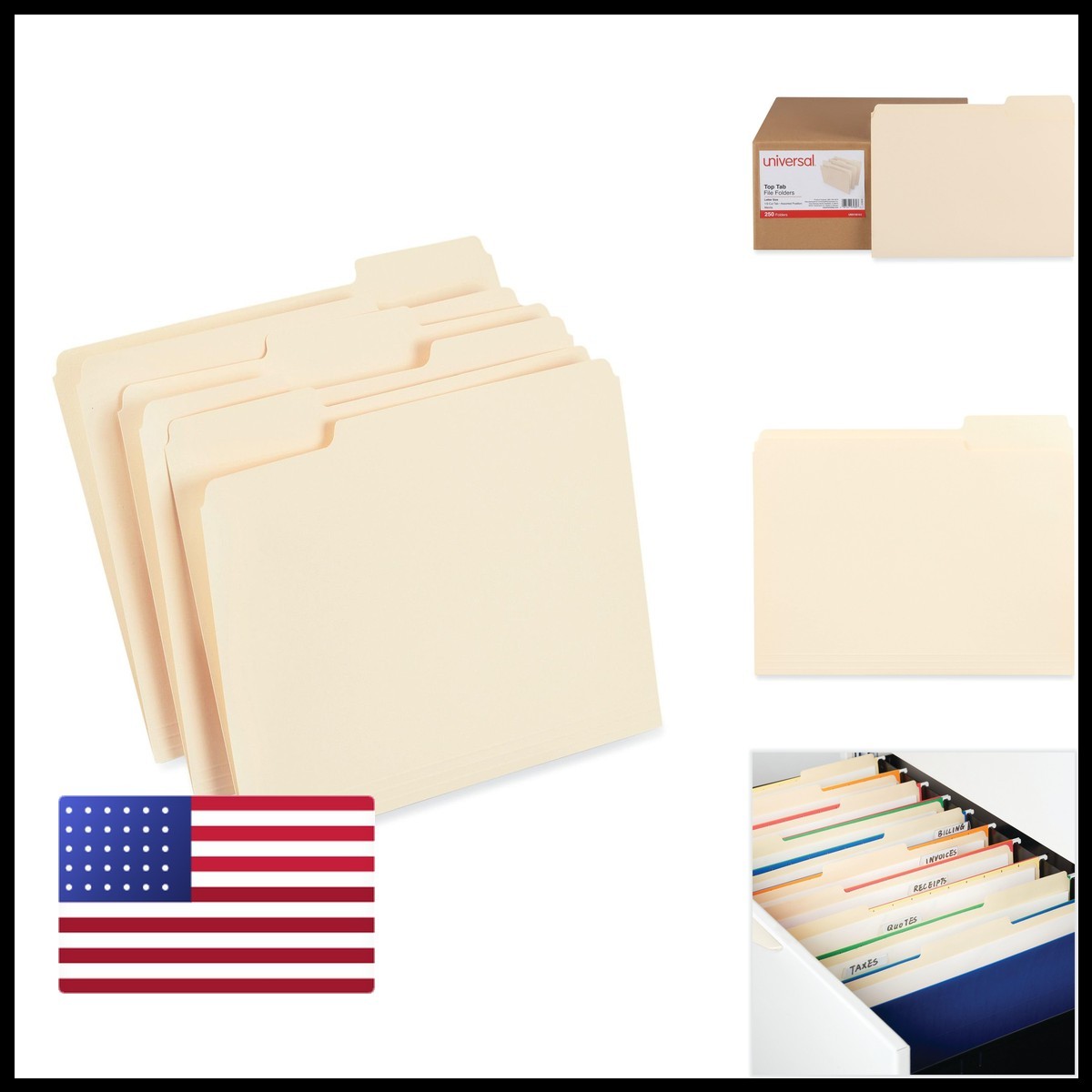 Universal Top Tab File Folders, 1/3-Cut Tabs Assorted, Letter Size, 0.75"