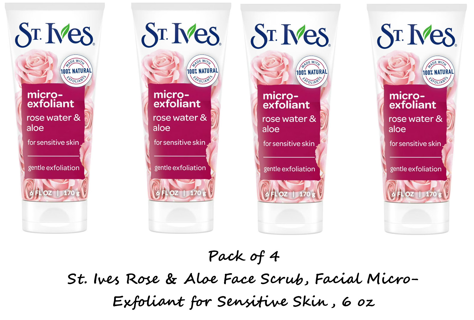 St. Ives Rose  Aloe Face Scrub Facial Micro-Exfoliant for Sensitive Skin 6 oz x4