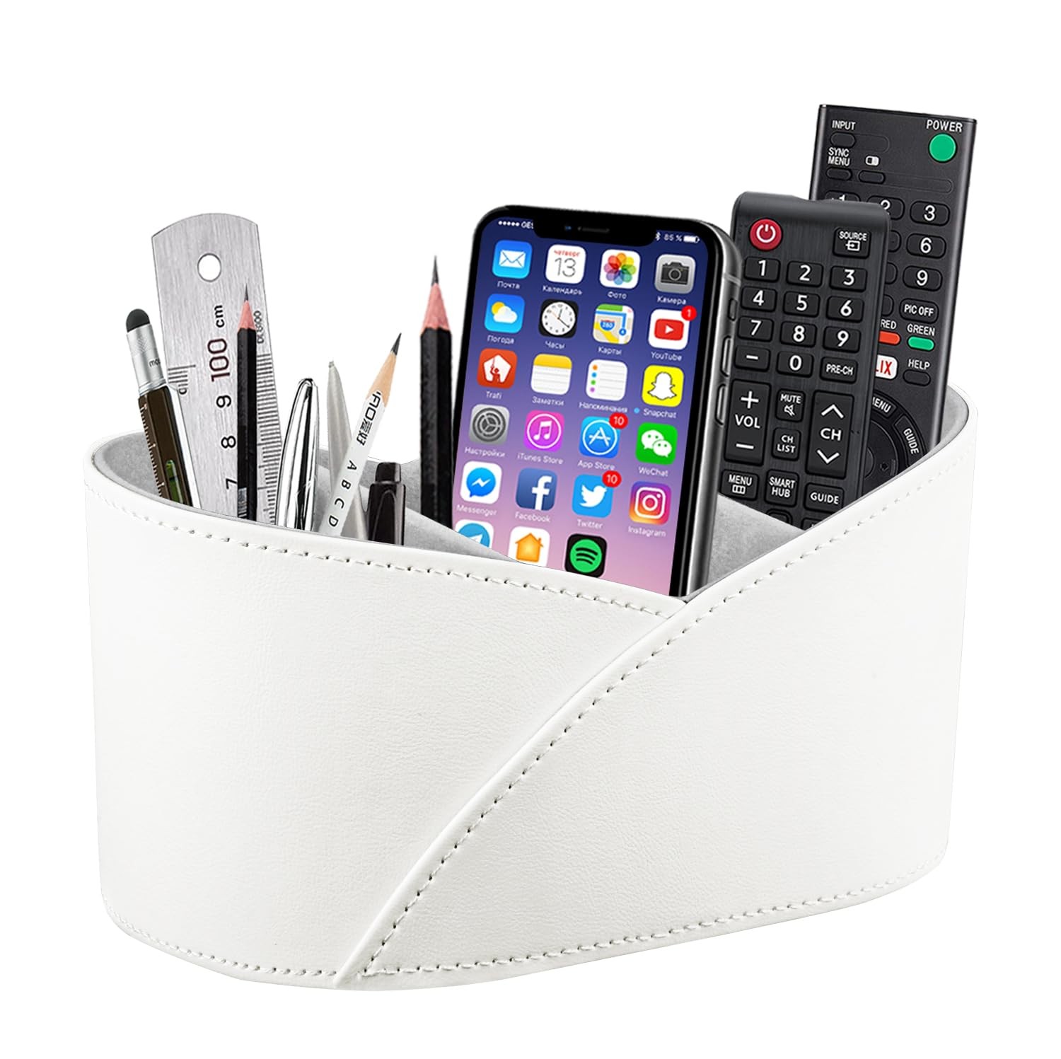 PU Leather TV Remote Control Holder with 3 Compartments, Bedside Table Remote...