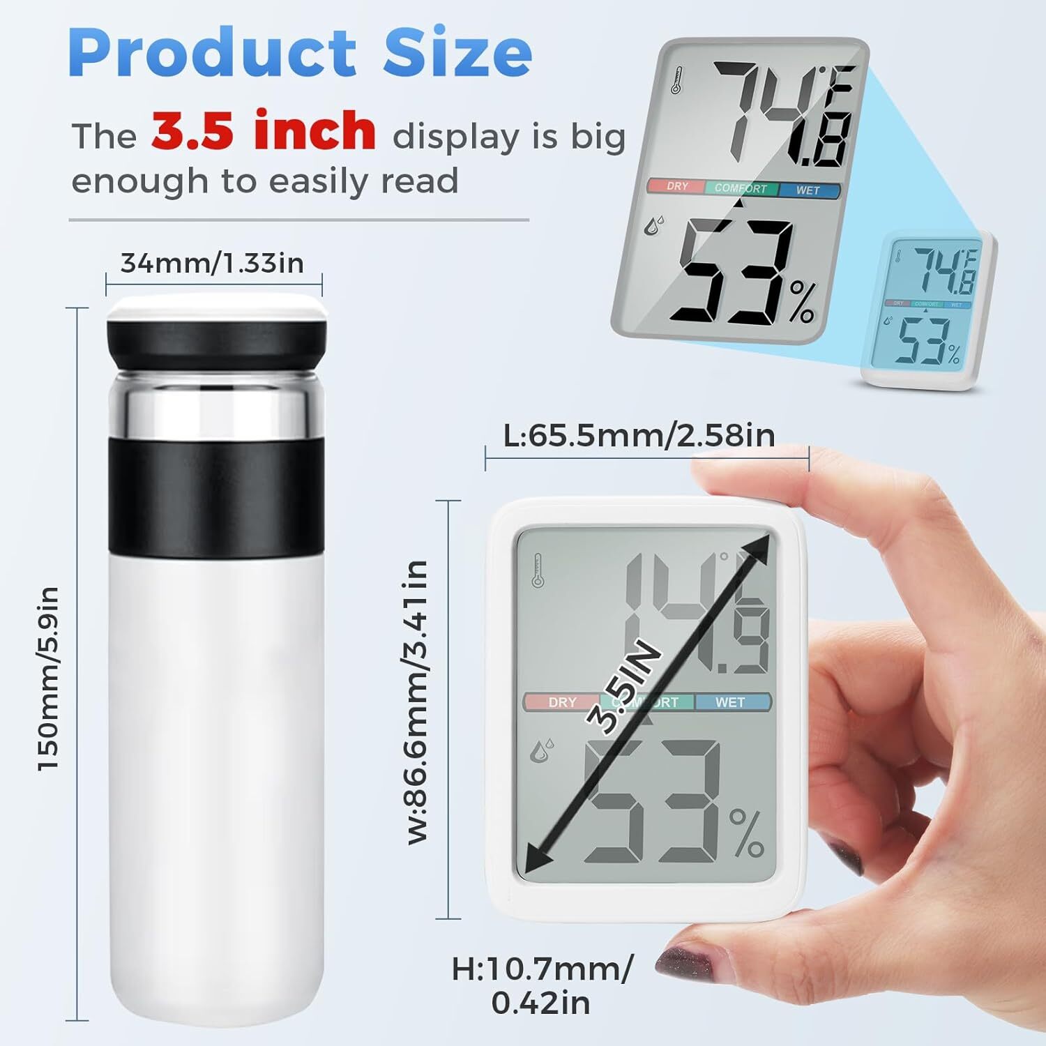 Digital Thermometer Hygrometer, Large LCD Screen Room Thermometer...