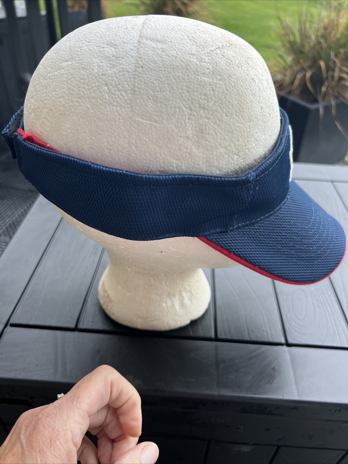 Toledo Mud Hen’s Logo on Minor League Baseball Visor Hat Red Blue Hook Loop EUC
