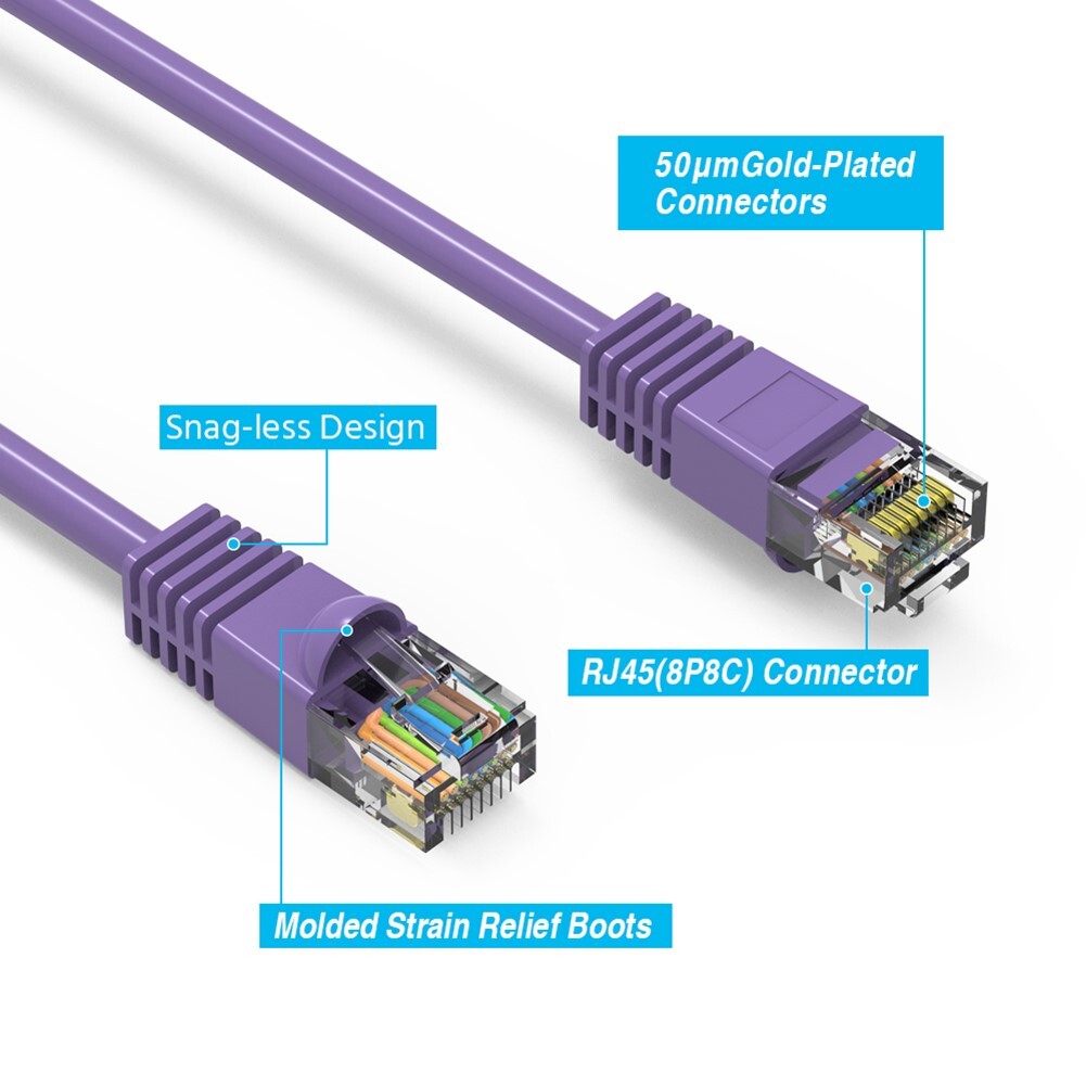 2FT Cat5E RJ45 Ethernet LAN Network UTP Snagless Patch Cable Pure Copper Purple