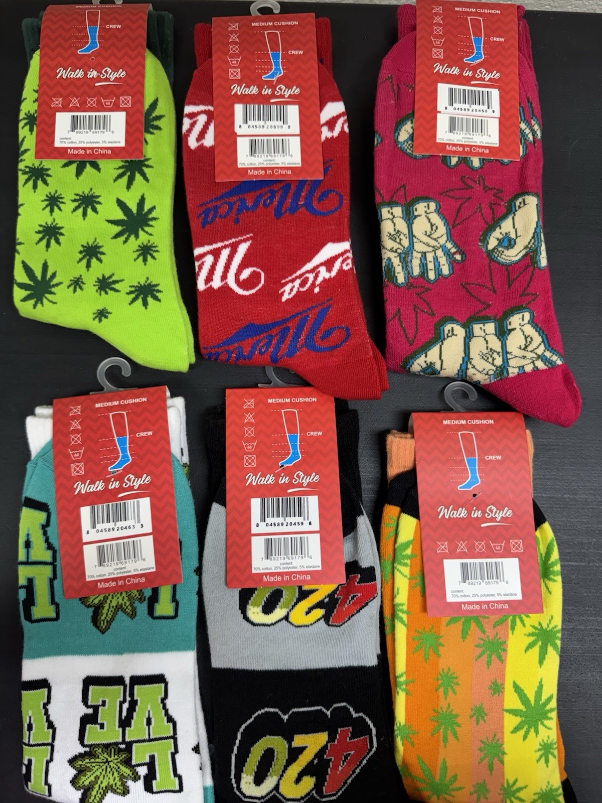 Sillies One size socks 6 Pack Mushroom, Leaves, 420