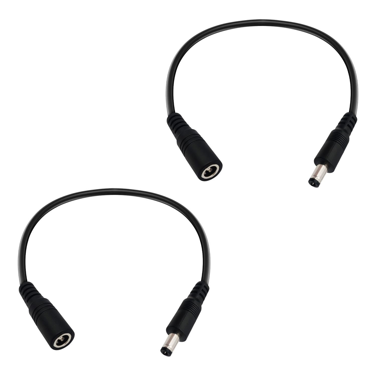 1FT DC Power Extension Cable 5.5mmx2.1mm 18AWG Male to Female 1ft, Black 2pcs