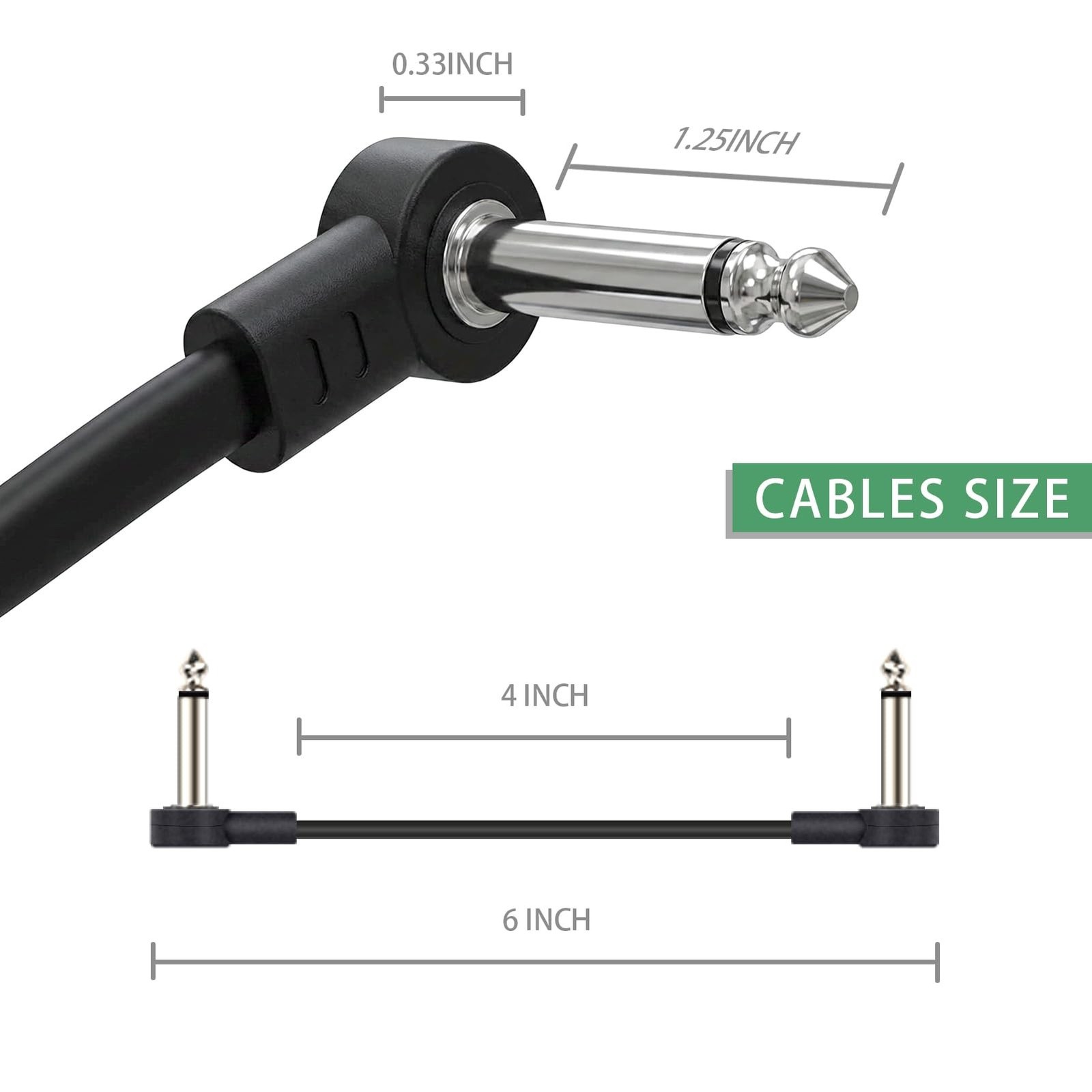 4 Inch Guitar Patch Cables 4 Pack, 1/4" TS Right Angle Effect Pedal Flat Cabl...