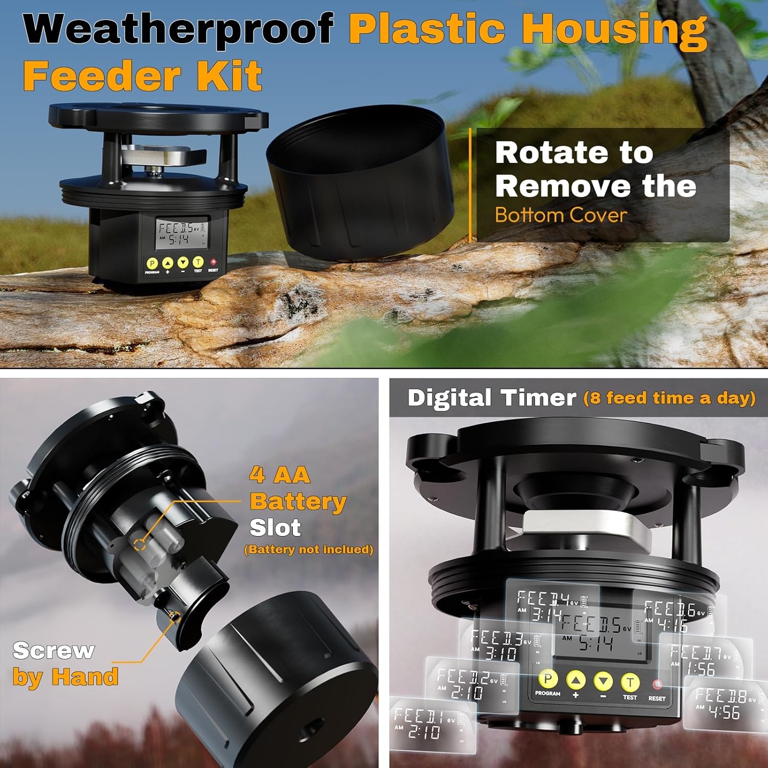 Efficient Deer Feeder Kit Digital Timer Solar Panel Compatible Adjustable Arms