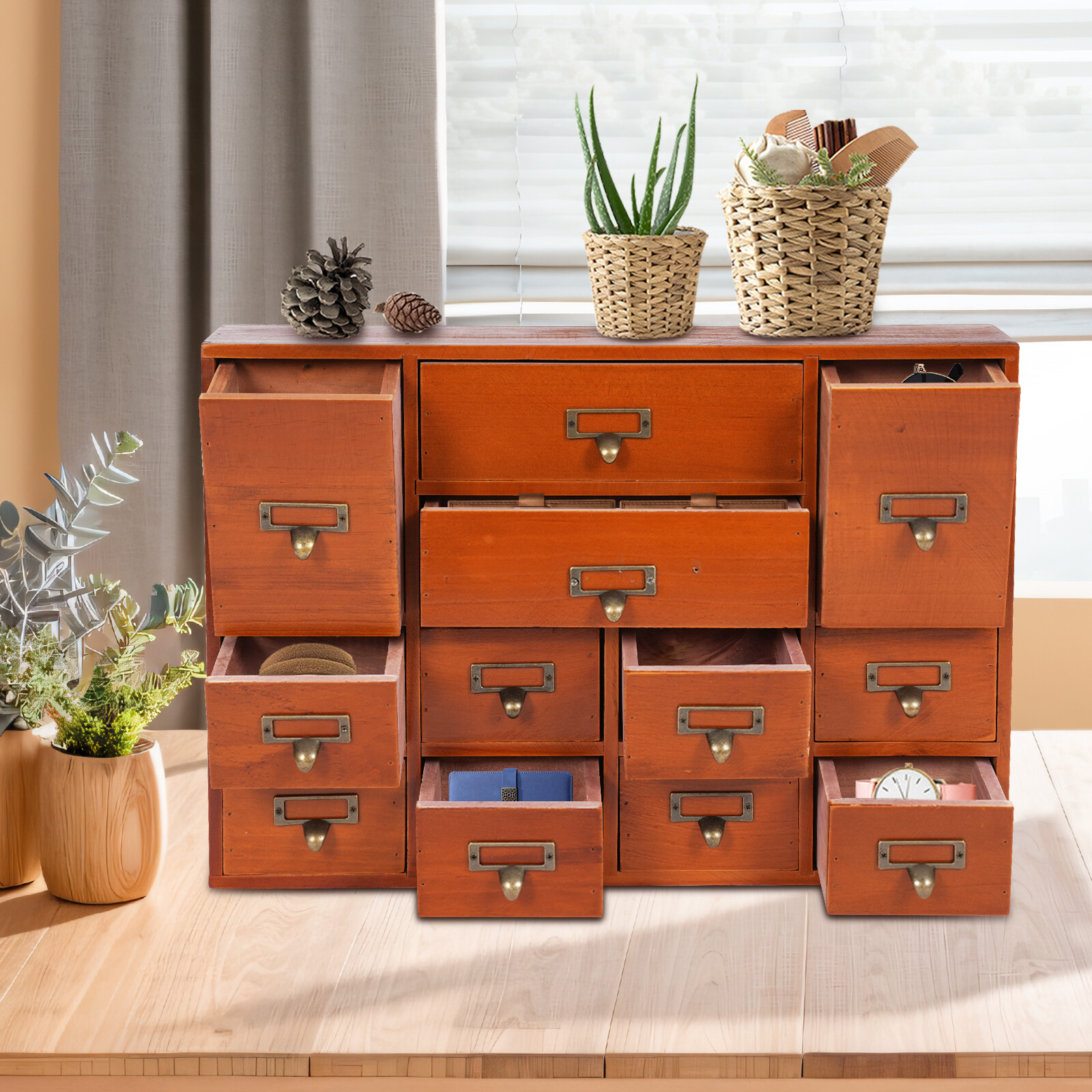 12-Drawer Wooden Desktop Organizer - Stylish Storage for Home & Office