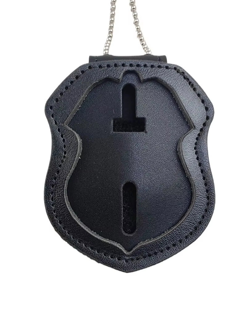 303323 TACTICAL OFFICER BELT CLIP BADGE HOLDER LEATHER CLIP ON BELT & NECK CHAIN
