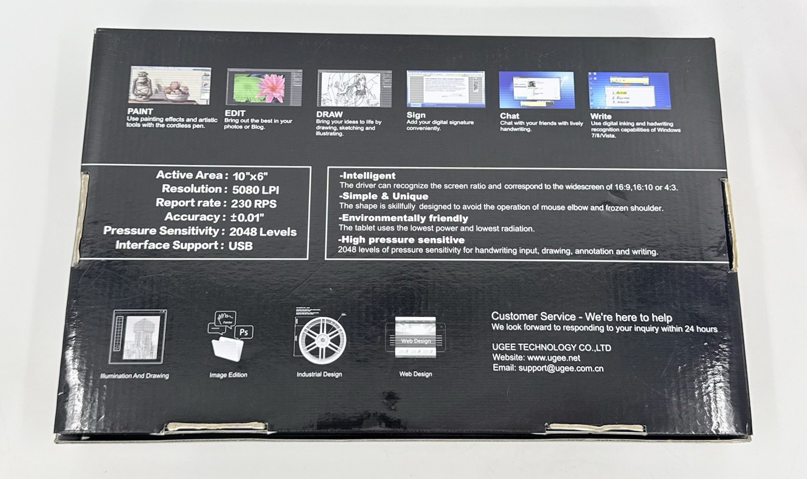 UGEE M708 Graphics Tablet USB Drawing Tablet w/ Stylus Pen & USB Cable Open Box