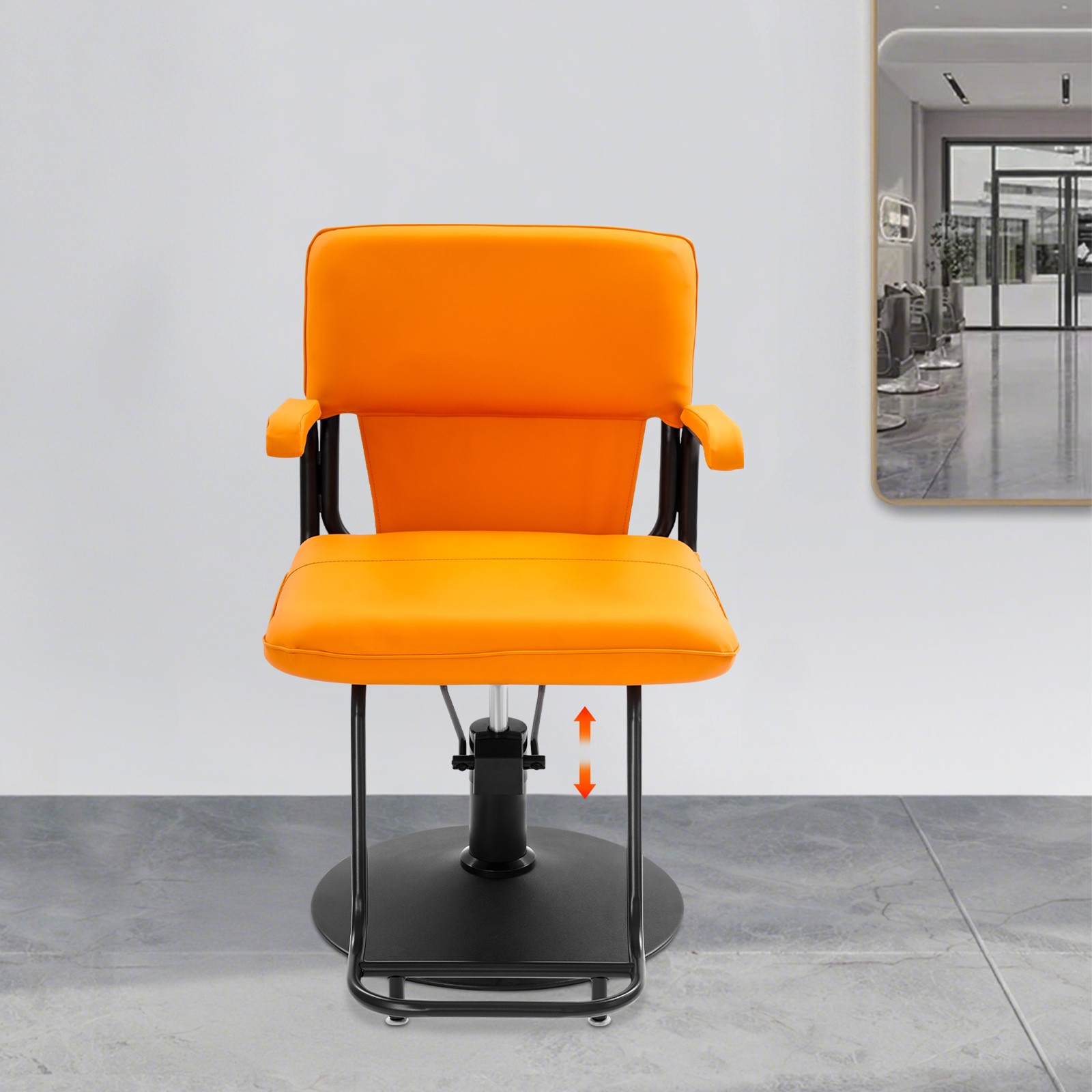 Salon Styling Chair, 360?? Swivel Barber Chair, Adjustable Beauty Chair, Orange