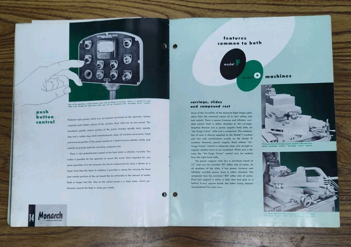 Monarch Machine Tool Co. OH Brochure Catalog 60" Right Angle Lathe Vtg