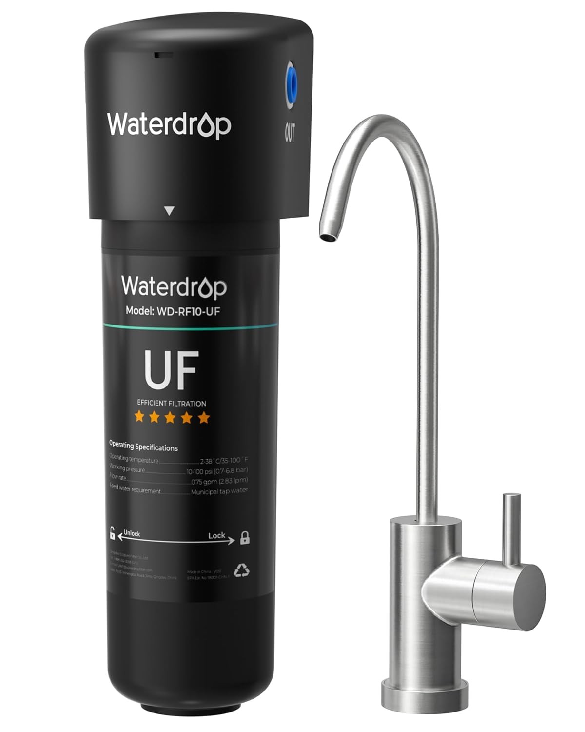 Waterdrop 10UB-UF 0.01 μm Ultra Filtration Under Sink Water Filter System