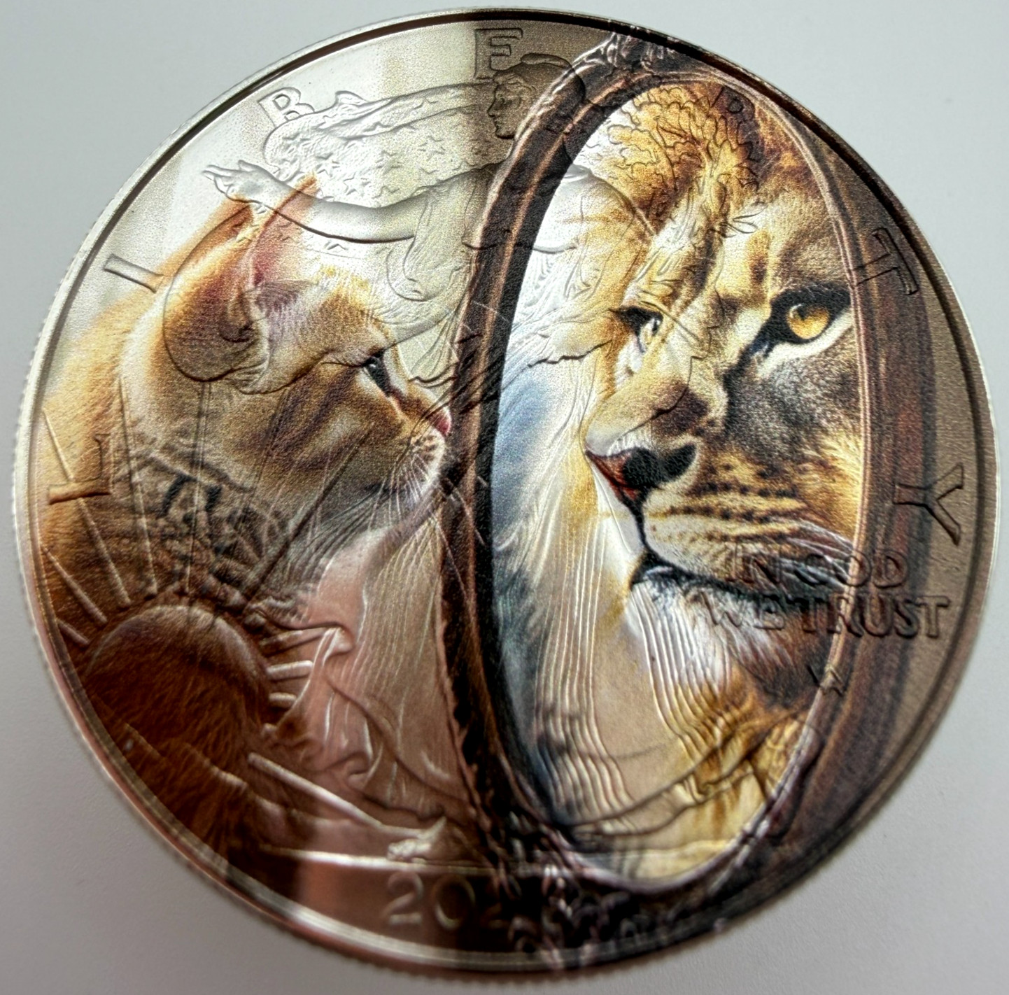 Cat Reflects Lion - American Silver Eagle 1oz .999 Limited Silver Dollar Coin