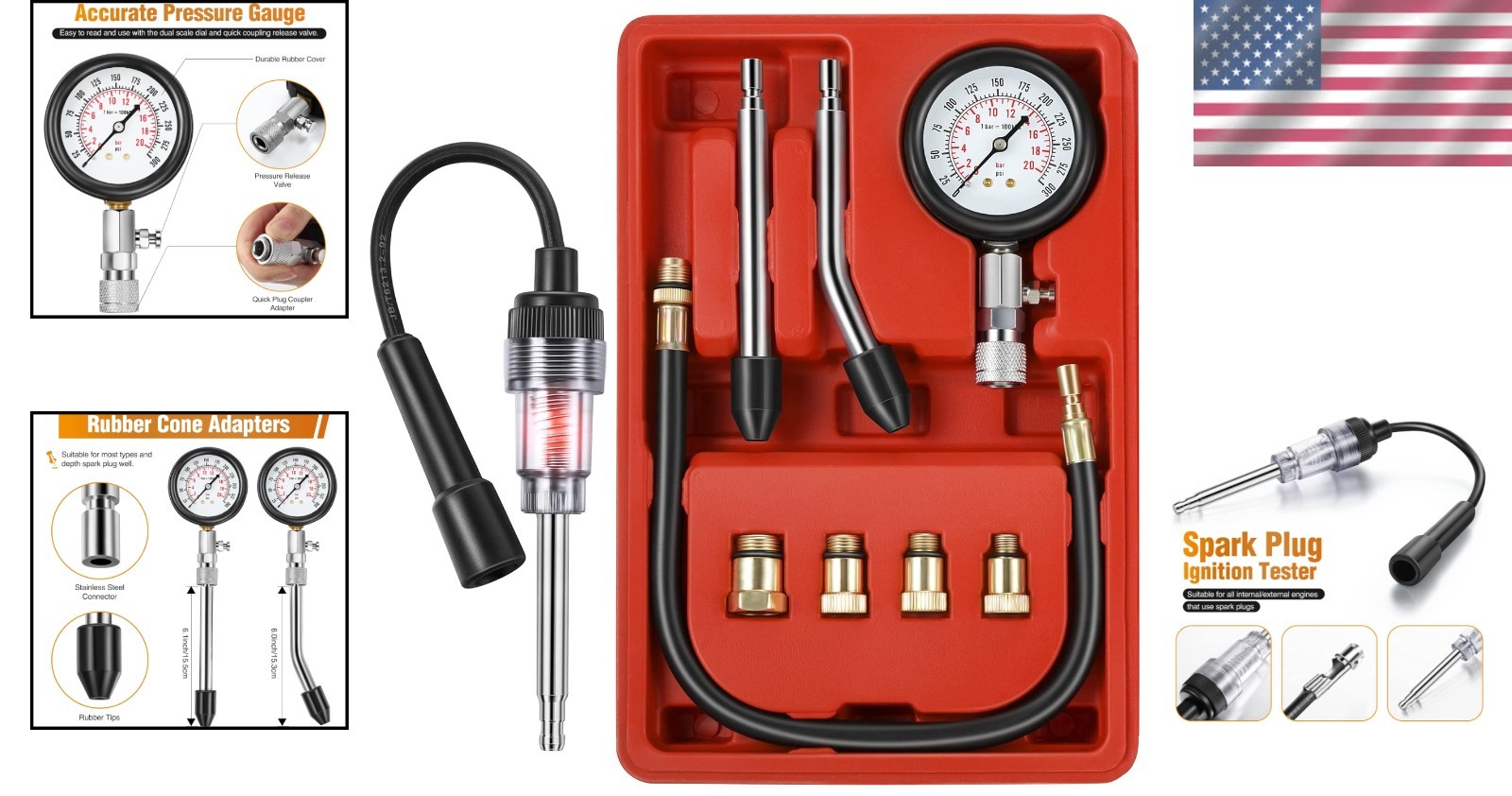 Car Compression Tester Kit with Spark Plug Tester