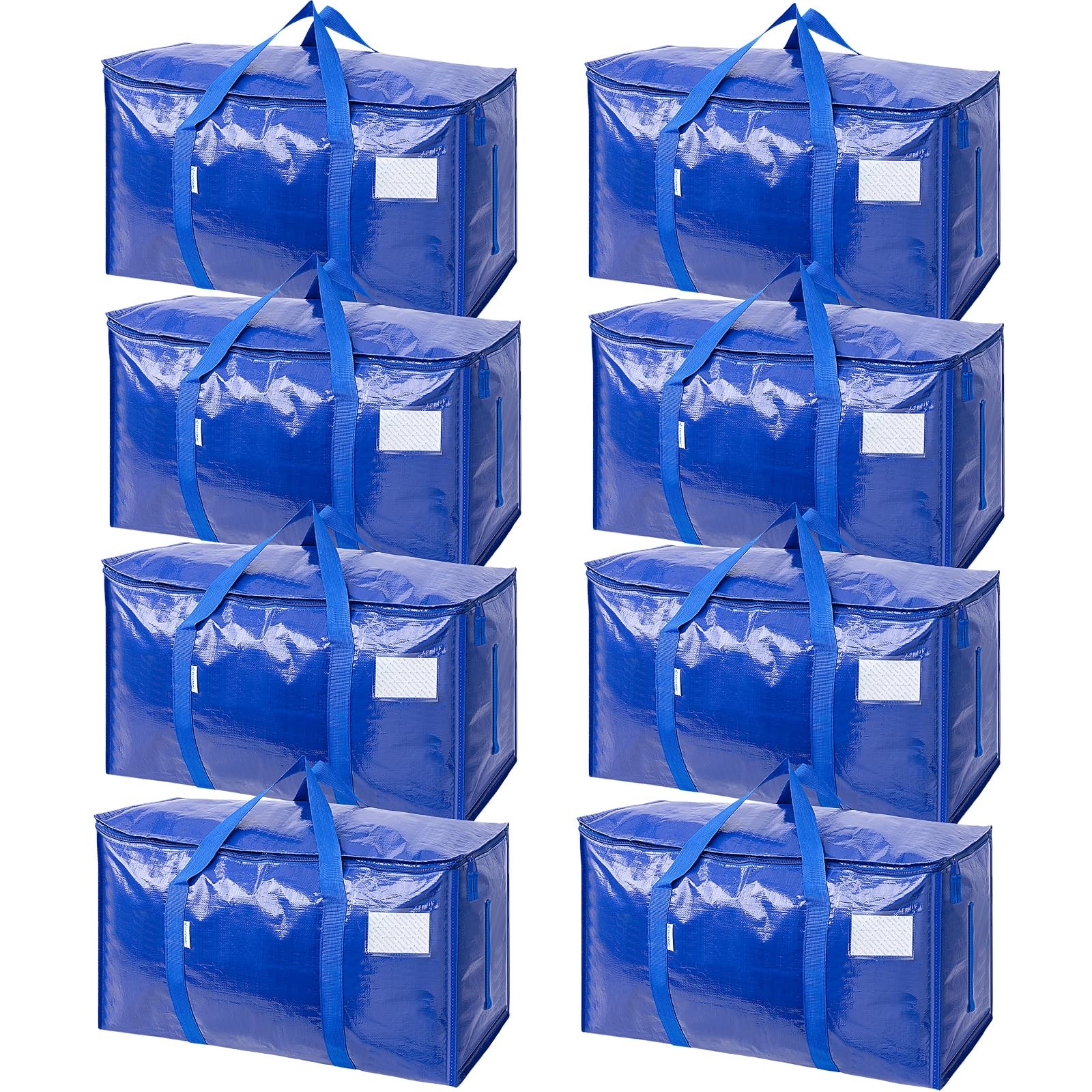TICONN Extra Large Heavy Duty Moving Bags with Zippers, Handles, 8 Pack Blue