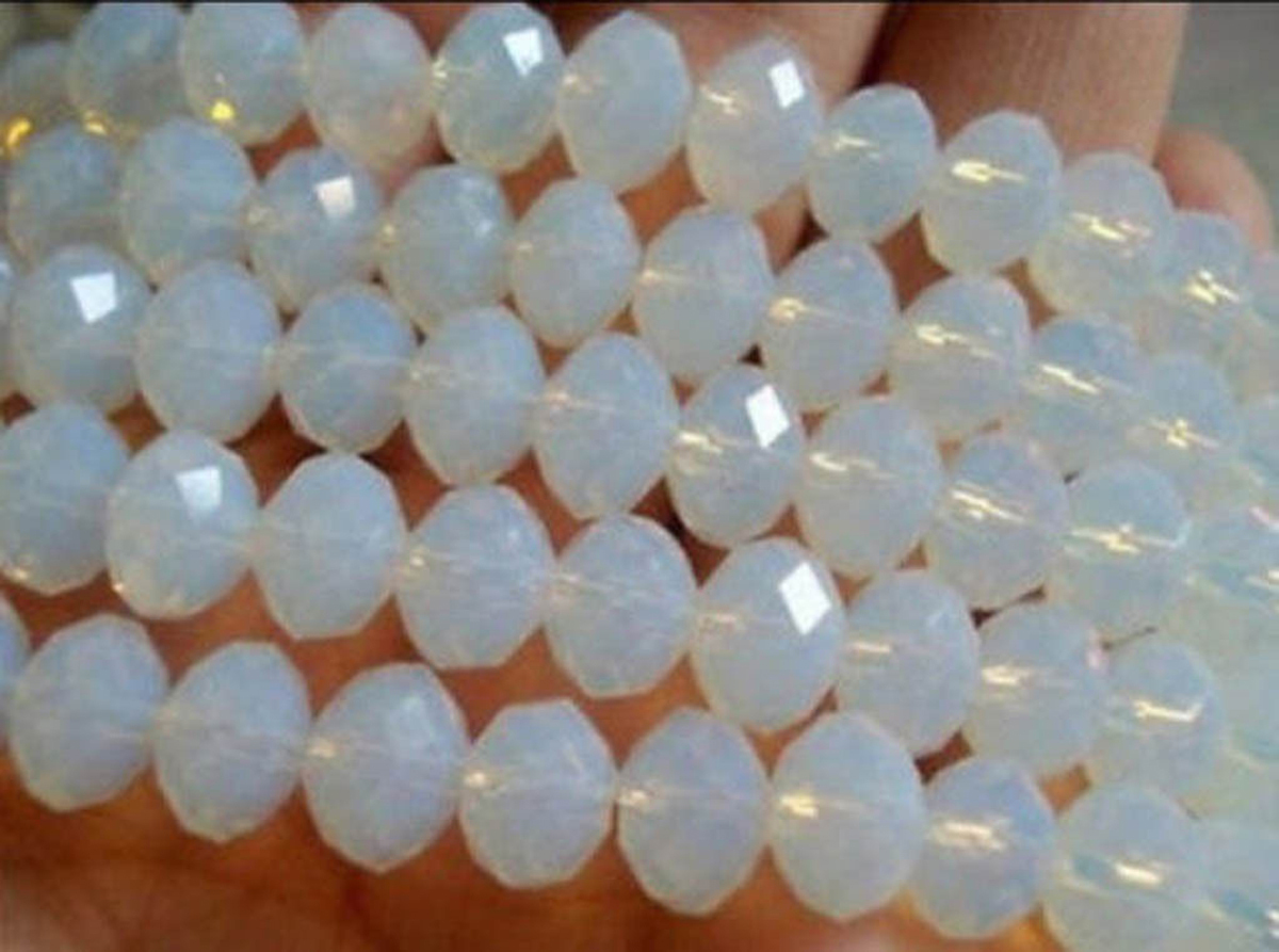 70pcs 5x8mm Faceted White Opal Moonstone Rondelle Gemstone Loose Beads