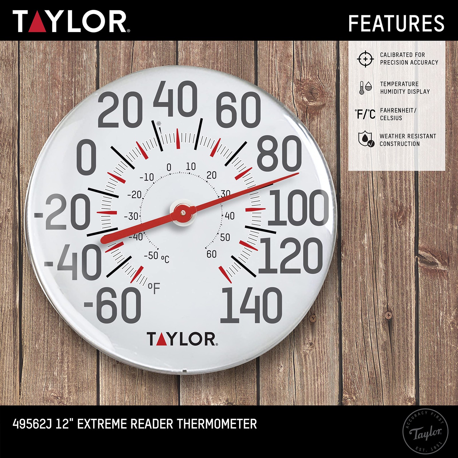 Taylor Metal Wall Indoor Outdoor Thermometer, Wireless 12 inches, White