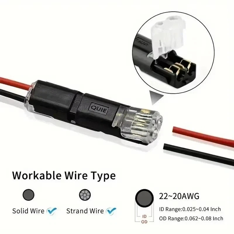 50 pcs Double-Wire Plug-in Connector, Cable Clamp with Locking Buckle, AWG 18-22