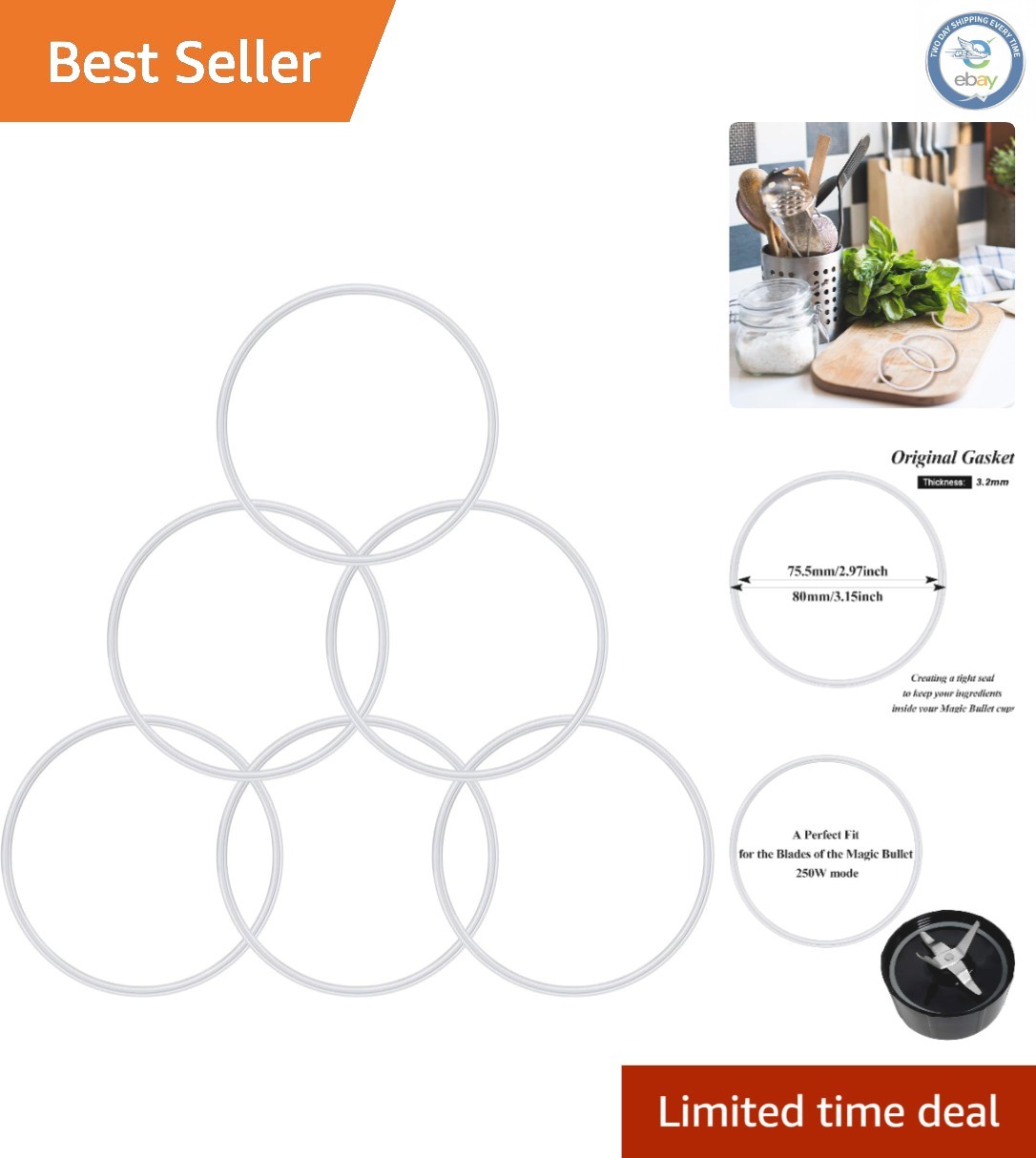 Magic 250W Blender Replacement Seal Pack - 6 Durable White Gaskets Included