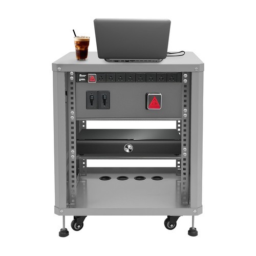 Network & Stereo Rack Rolling Server Rack Open Cabinet with Caster Wheels Grey