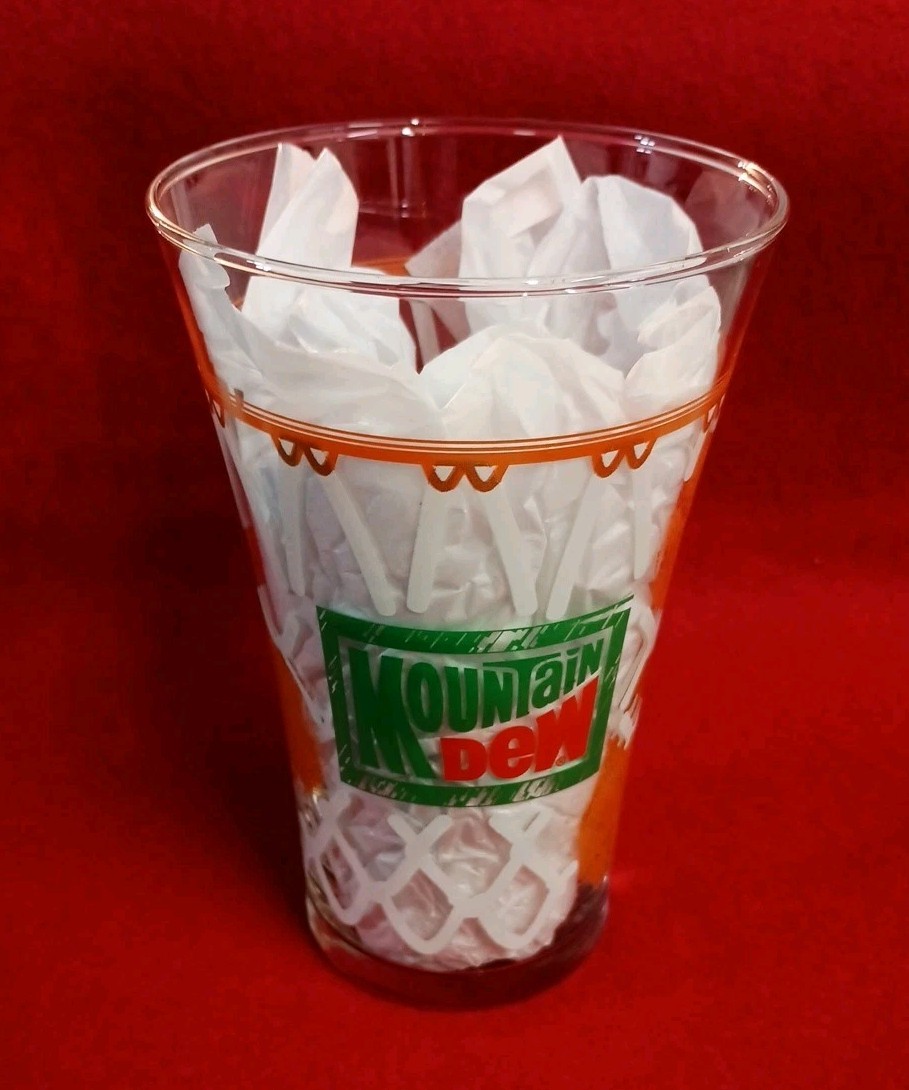 1990's Mountain Dew NBA NCAA Basketball Net Hoops Drinking Glass Pepsi NOS 16 oz