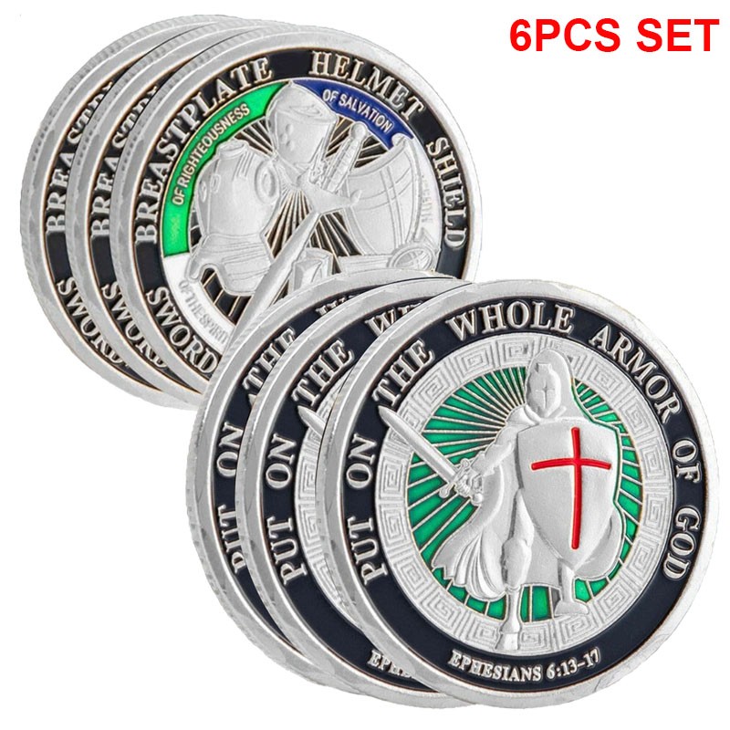 6x Put on The Whole Armor of God Coins Challenge Coins Commemorative Prayer Gift
