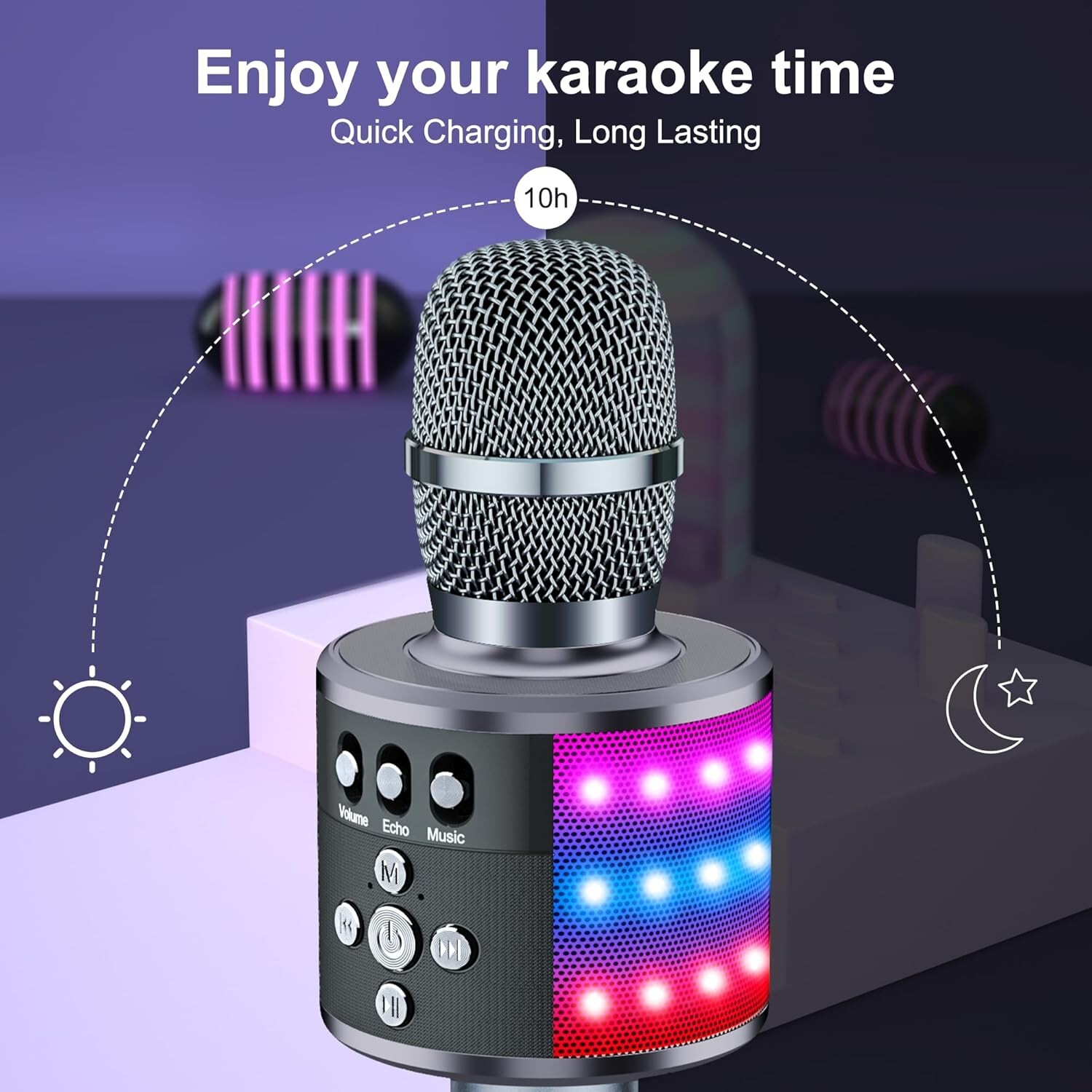 Portable Karaoke Microphone with Bluetooth Connectivity & Exciting LED Effects