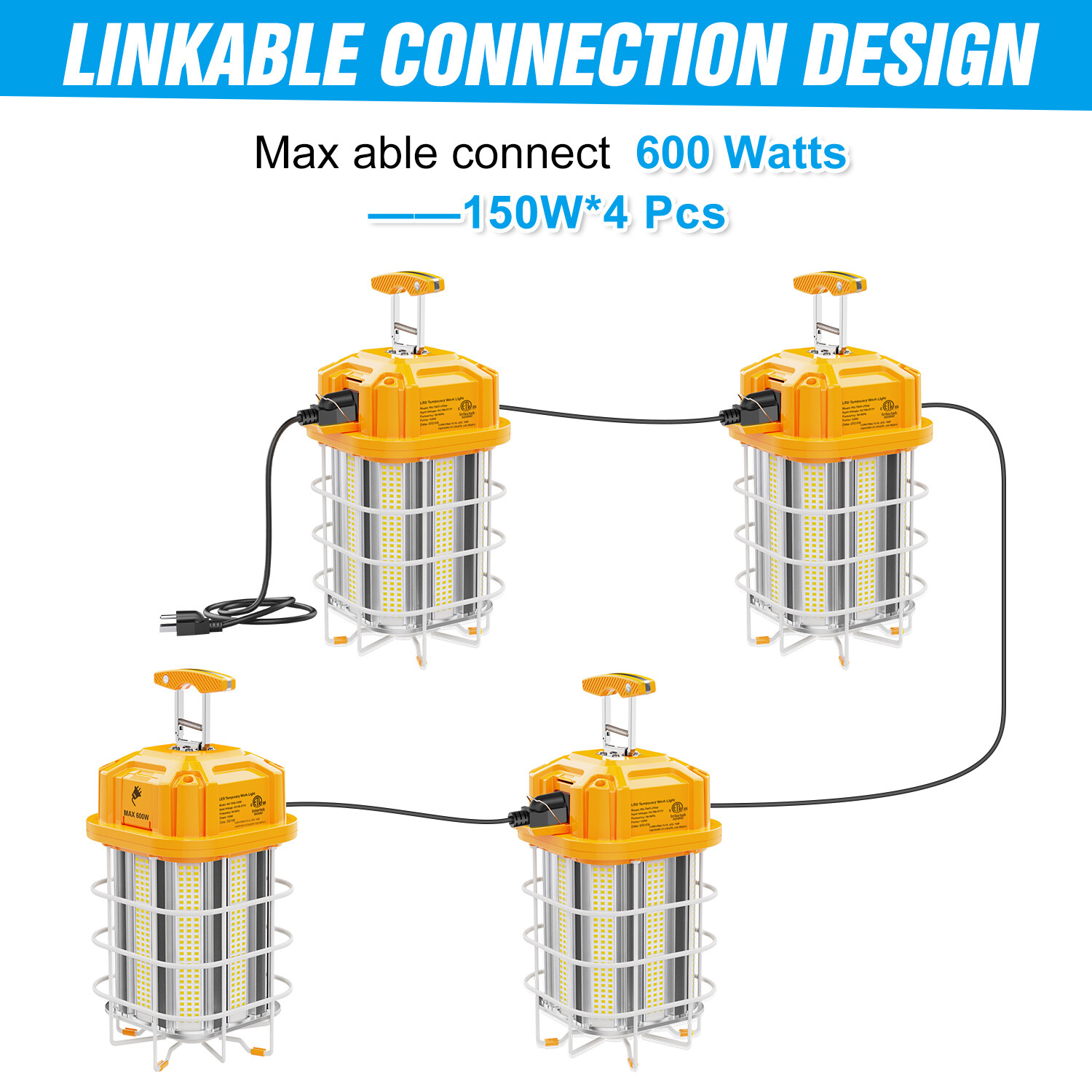 LED Temporary String Work Light 150W Linkable Construction Jobsite High Bay Lamp