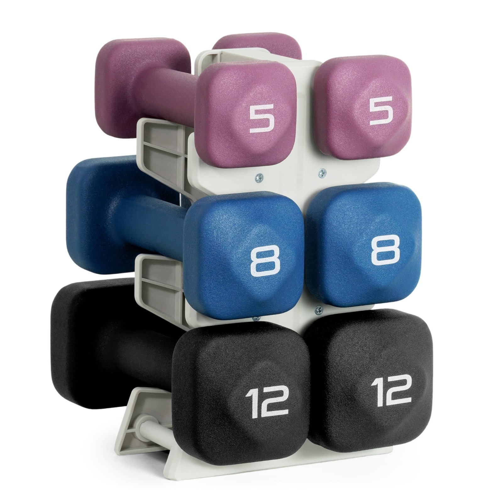 Tone Fitness Neoprene Dumbbell Set with Storage Rack – Non-Slip, Anti-Roll