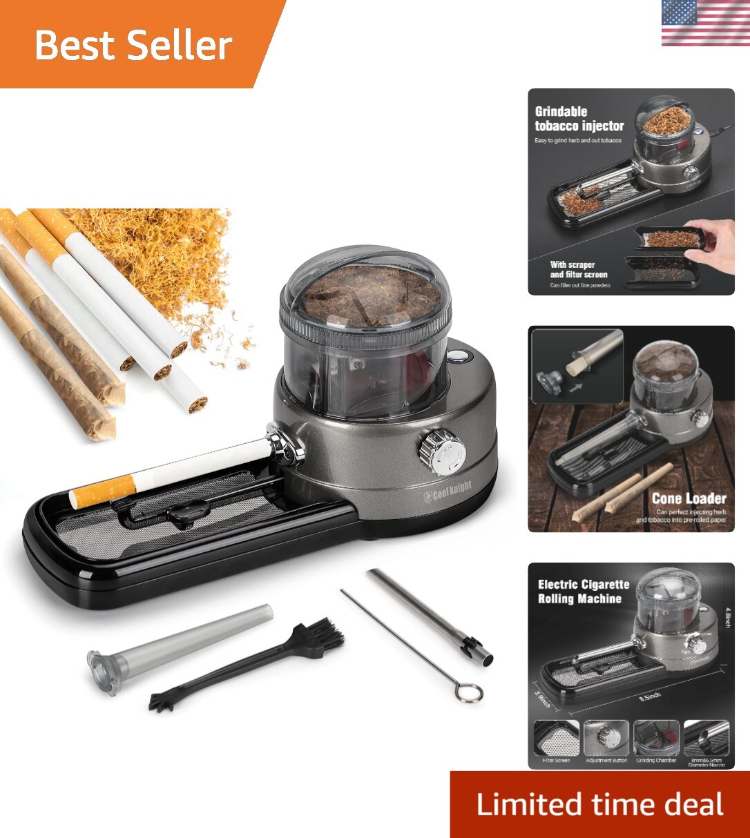 Electric Cigarette Rolling Machine Portable Tobacco Injector Herb Grinder Tubes