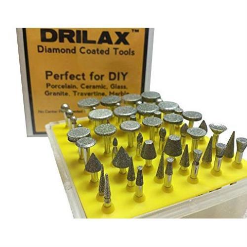 Drilax 50 Pieces Diamond Drill Bit Burr Set Grit 120 Sea Glass for Crafts Rocks
