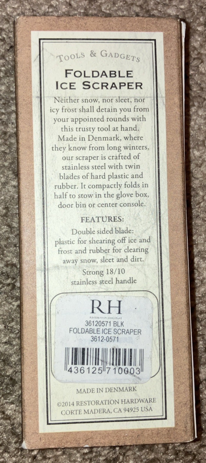 RESTORATION HARDWARE RH Handy Foldable Ice Scraper NIB/NOS Denmark.
