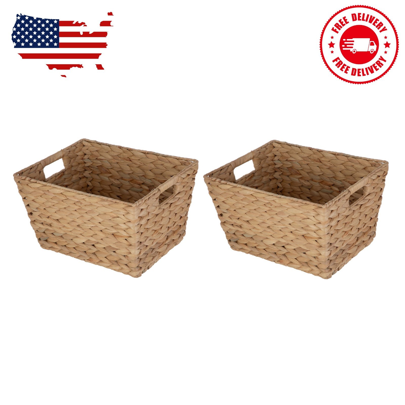 Large Hyacinth Storage Basket with Handles, 2 Pack